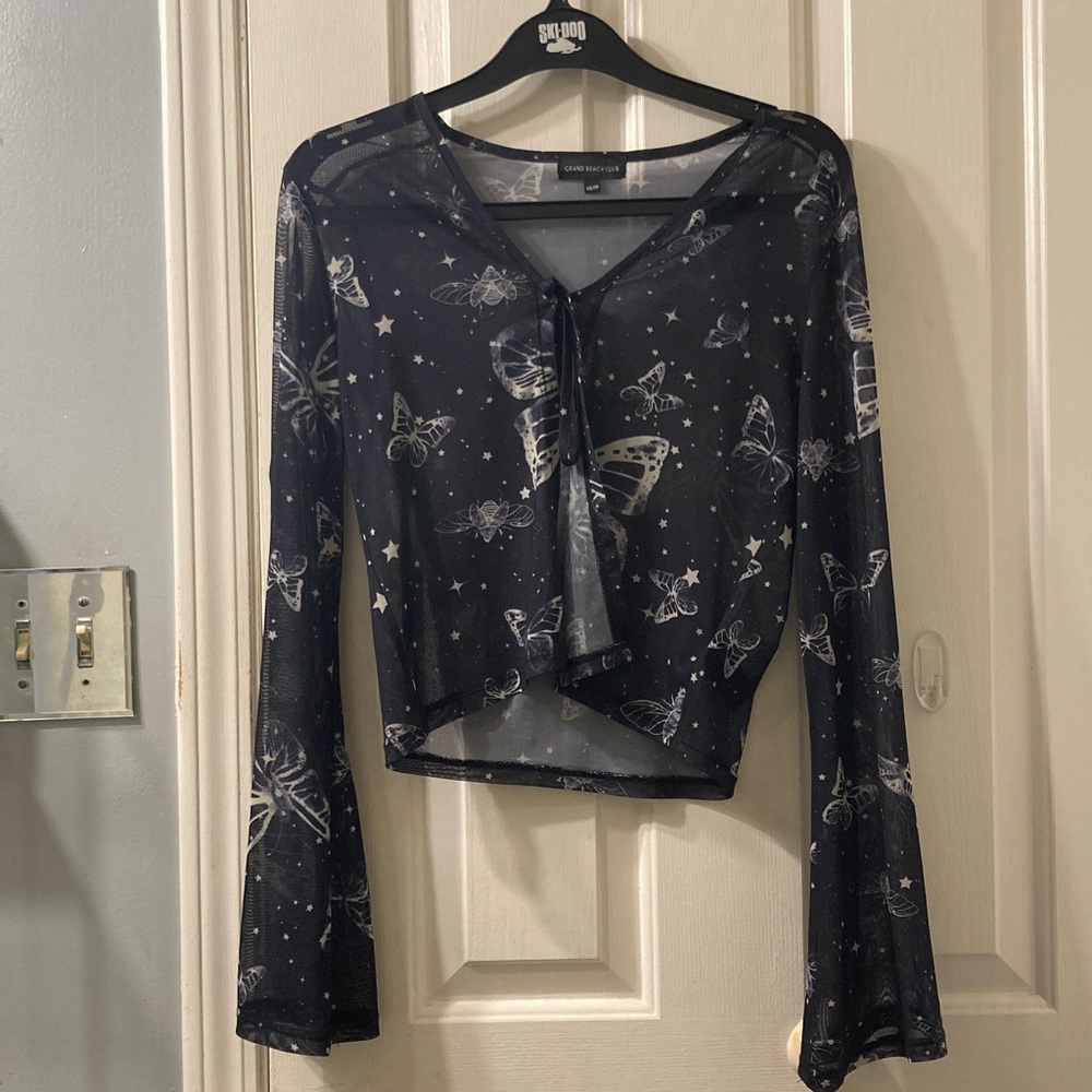 Black Sheer Butterfly Blouse